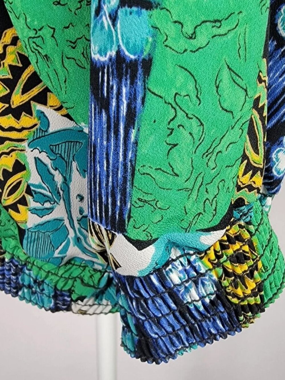 Green Blue 90s Retro Abstract Floral Blouse Elastic Hem Women M / 46" Chest - Picture 7 of 10